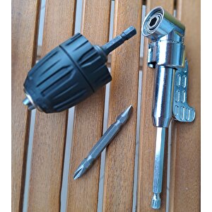 Mandrenli  Köşe Vidalama Delme Kör Nokta Aparatı 1/4 Hex Matkap Vidalama Adaptörü  Altıgen Saplı 3lü