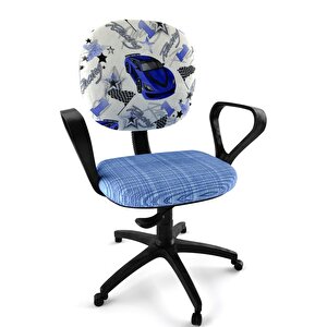 Çocuk Odası Ders Çalışma Ofis Koltuğu Amortisörlü Tekerlekli Faaliyet Bilgisayar Sandalyesi mavi araba