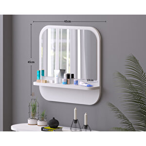 45 Cm Kare Raflı Beyaz  Antre Hol Koridor Duvar Salon Mutfak Banyo Ofis Makyaj Aynası