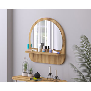 45 Cm Oval Raflı Safir Meşe Antre Hol Koridor Duvar Salon Mutfak Banyo Ofis Makyaj Aynası