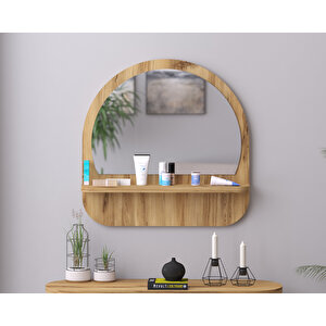 45 Cm Oval Raflı Safir Meşe Antre Hol Koridor Duvar Salon Mutfak Banyo Ofis Makyaj Aynası