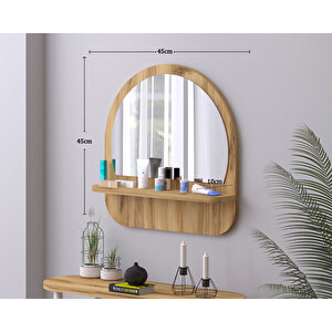 45 Cm Oval Raflı Safir Meşe Antre Hol Koridor Duvar Salon Mutfak Banyo Ofis Makyaj Aynası