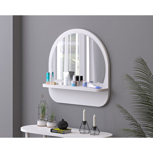 58 Cm Oval Raflı Beyaz  Antre Hol Koridor Duvar Salon Mutfak Banyo Ofis Makyaj Aynası