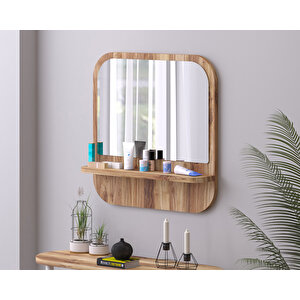 45 Cm Kare Raflı Ceviz Antre Hol Koridor Duvar Salon Mutfak Banyo Ofis Makyaj Aynası