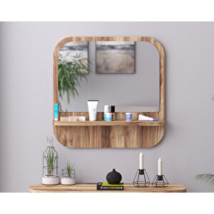 45 Cm Kare Raflı Ceviz Antre Hol Koridor Duvar Salon Mutfak Banyo Ofis Makyaj Aynası