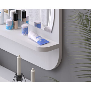 45 Cm Oval Raflı  Beyaz  Antre Hol Koridor Duvar Salon Mutfak Banyo Ofis Makyaj Aynası