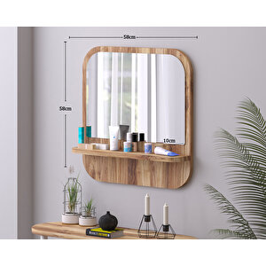 58 Cm Kare Raflı Ceviz Antre Hol Koridor Duvar Salon Mutfak Banyo Ofis Makyaj Aynası