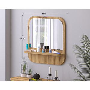 58 Cm Kare Raflı Safir Meşe Antre Hol Koridor Duvar Salon Mutfak Banyo Ofis Makyaj Aynası