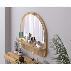 58 Cm Oval Raflı Safir Meşe Antre Hol Koridor Duvar Salon Mutfak Banyo Ofis Makyaj Aynası