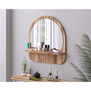 58 Cm Oval Raflı Ceviz Antre Hol Koridor Duvar Salon Mutfak Banyo Ofis Makyaj Aynası