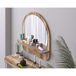 58 Cm Oval Raflı Ceviz Antre Hol Koridor Duvar Salon Mutfak Banyo Ofis Makyaj Aynası