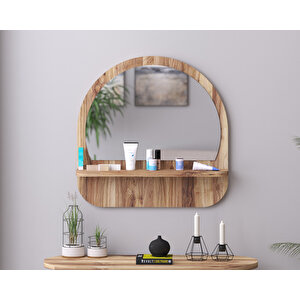 45 Cm Oval Raflı  Ceviz Antre Hol Koridor Duvar Salon Mutfak Banyo Ofis Makyaj Aynası