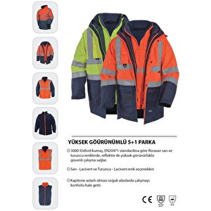 Bestguard İşçi̇ Parkasi Yüksek Görünümlü 5+1 Parka - Çok Kullanişli Ceket Mont Parka