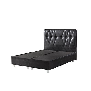 Çi̇ft Kişilik Sandıklı Siyah Deri Baza+ Yatak + Başlık 150x200 cm
