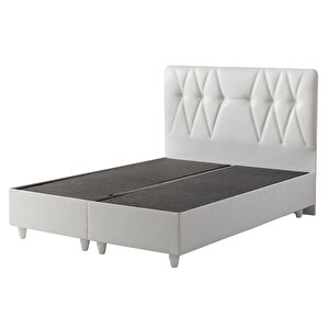 Çi̇ft Kişilik Sandıklı Beyaz Deri Baza+ Yatak + Başlık 150x200 cm