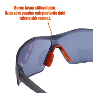 İş Güvenlik Gözlüğü Uv Koruyucu Silikonlu Çapak Gözlük S1100 Füme