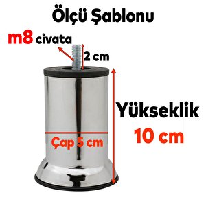 Mobilya Metal Kanepe Puf Baza Koltuk Orta Destek Ayağı M8 Civata Krom Metal Ayak 10 Cm