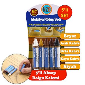 Mobilya Rötuş Kalemi Seti Ahşap Dolgu Rütuş Kalemi Mobilya Dolap Çizik Giderici Çatlak Kapatıcı Set 5 Renk