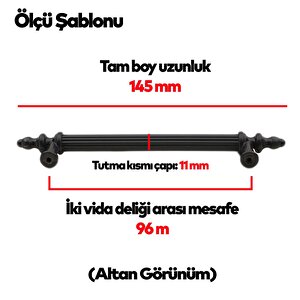 Çekmece Mutfak Dolap Kapak Kulpu Kulbu 96 Mm Siyah Sert Plastik Kulp (5 Adet)