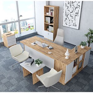 Padova 5'li Ofis Takımı Model 3 Çam Beyaz Montaj Dahil