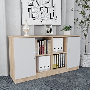 Oliver 5'li Ofis Takımı Model 4 Meşe Beyaz Montaj Dahil