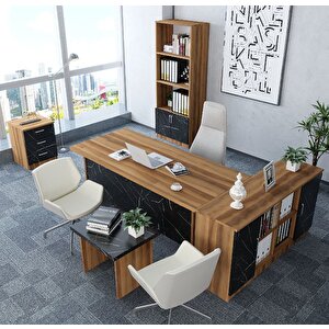 Padova 5'li Ofis Takımı Model 3 Ceviz Siyah Montaj Dahil