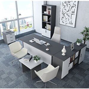 Padova 5'li Ofis Takımı Model 3 Füme Beyaz Montaj Dahil