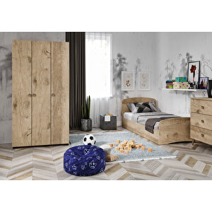 Soft Çocuk Odası Takımı Meşe - Karyola, 3 Kapaklı Gardırop, 3 Çekmeceli Şifonyer Tamamı Mdf