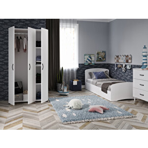 Soft Çocuk Odası Takımı Beyaz - Karyola, 3 Kapaklı Gardırop, 3 Çekmeceli Şifonyer Tamamı Mdf