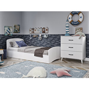 Soft Çocuk Odası Takımı Beyaz - Karyola, 3 Kapaklı Gardırop, 3 Çekmeceli Şifonyer Tamamı Mdf