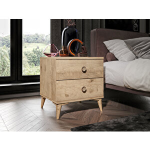 Fındık 2 Çekmeceli Meşe Komodin - Tamamı 1. Kalite Mdflam