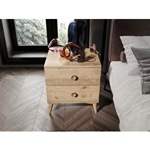 Fındık 2 Çekmeceli Meşe Komodin - Tamamı 1. Kalite Mdflam