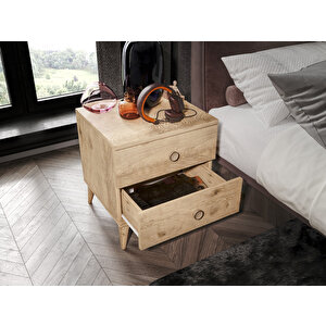 Fındık 2 Çekmeceli Meşe Komodin - Tamamı 1. Kalite Mdflam