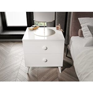 Fındık 2 Çekmeceli Beyaz Komodin - Tamamı 1. Kalite Mdflam