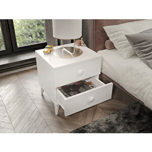 Fındık 2 Çekmeceli Beyaz Komodin - Tamamı 1. Kalite Mdflam