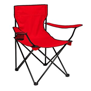 Katlanır Kamp Piknik Sandalyesi - Bardaklıklı - (dy.001) - Kırmızı - Taşıma Çantalı