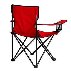 Katlanır Kamp Piknik Sandalyesi - Bardaklıklı - (dy.001) - Kırmızı - Taşıma Çantalı