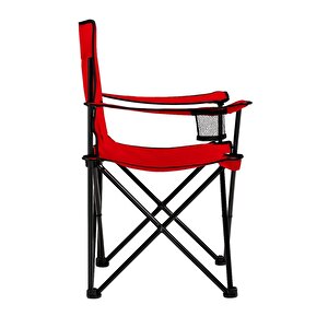 Katlanır Kamp Piknik Sandalyesi - Bardaklıklı - (dy.001) - Kırmızı - Taşıma Çantalı