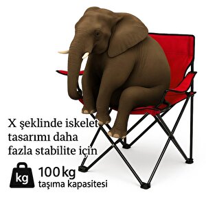 Katlanır Kamp Piknik Sandalyesi - Bardaklıklı - (dy.001) - Kırmızı - Taşıma Çantalı