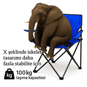Katlanır Kamp Piknik Sandalyesi - Bardaklıklı - (dy.001) - Mavi - Taşıma Çantalı