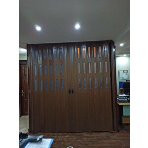Sarpaş Akordiyon Kapı  237 X 222 Ceviz Camlı  12mm Çift Açılım Katlanır Akordeon Pvc