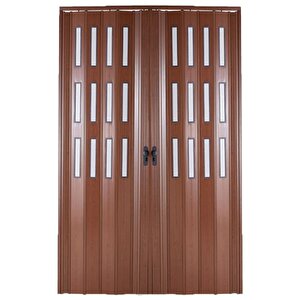 Akordiyon Kapı  327 X 209 Ceviz Camlı  12mm Çift Açılım Katlanır Akordeon Pvc 327x209 cm
