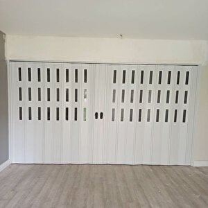 Akordiyon Kapı  132 X 180 Beyaz Camlı  12mm Çift Açılım Katlanır Akordeon Pvc 132x180 cm