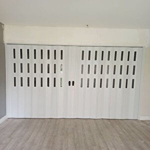 Sarpaş Akordiyon Kapı  222 X 220 Beyaz Camlı  12mm Çift Açılım Katlanır Akordeon Pvc