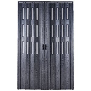 Akordiyon Kapı  297 X 206 Karaağaç Camlı  12mm Çift Açılım Katlanır Akordeon Pvc 297x206 cm