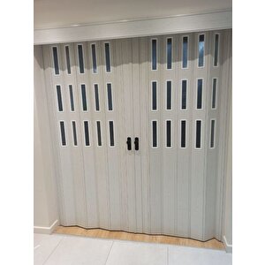 Akordiyon Kapı  147 X 227 Akçaağaç Camlı  12mm Çift Açılım Katlanır Akordeon Pvc 147x227 cm