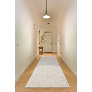 Yıkanabilir Kaymaz Tabanlı Violin Embos Kesme Rulo Halı Yolluk Krem 200x290 cm