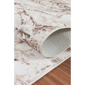 Yıkanabilir Kaymaz Tabanlı Silvia Kesme Rulo Halı Yolluk Kahve-bej-krem 80x400 cm