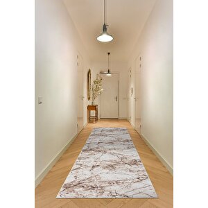 Yıkanabilir Kaymaz Tabanlı Silvia Kesme Rulo Halı Yolluk Kahve-bej-krem 200x290 cm