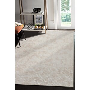 Yıkanabilir Kaymaz Tabanlı Violin Embos Kesme Rulo Halı Yolluk Krem 80x400 cm